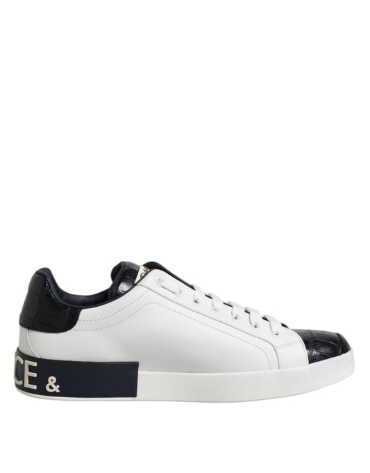 Dolce & Gabbana White Black Leather Portofino Sneaker Shoes - Le schmidt