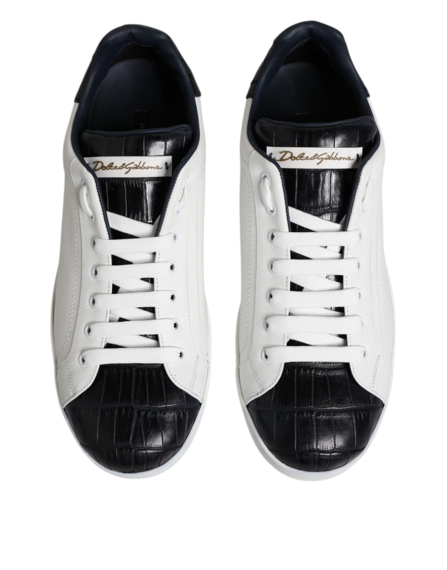 Dolce & Gabbana White Black Leather Portofino Sneaker Shoes - Le schmidt
