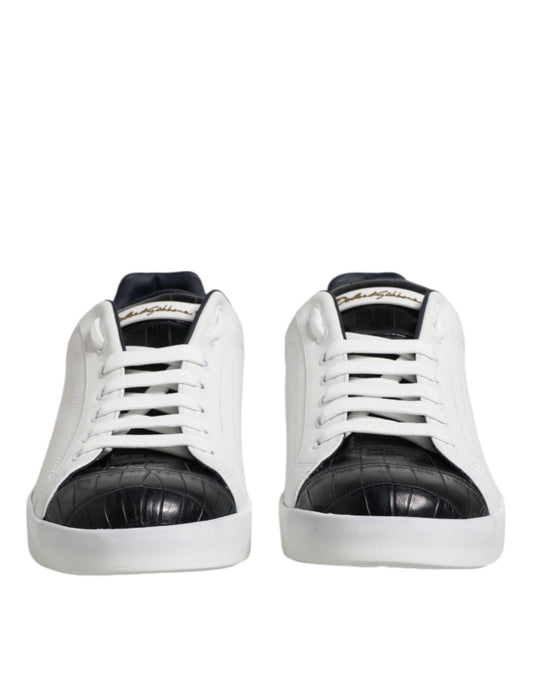Dolce & Gabbana White Black Leather Portofino Sneaker Shoes - Le schmidt