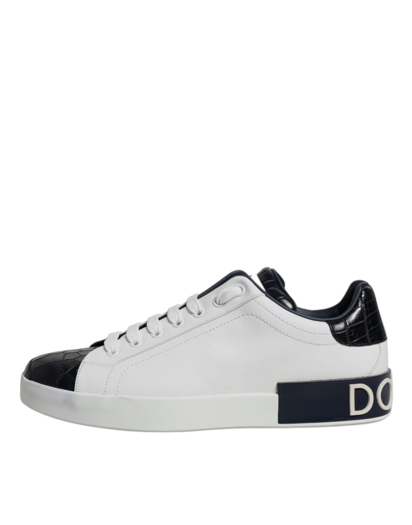 Dolce & Gabbana White Black Leather Portofino Sneakers Shoes - Le schmidt