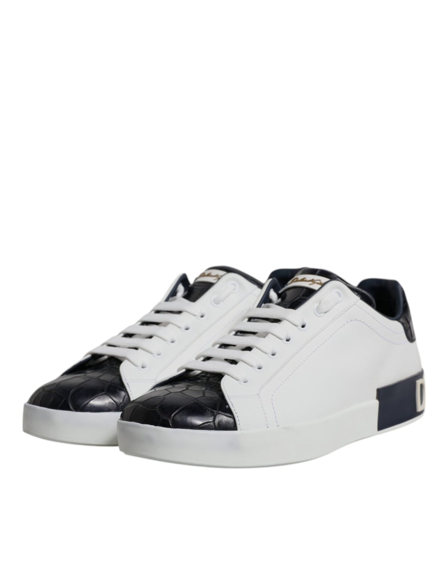 Dolce & Gabbana White Black Leather Portofino Sneakers Shoes - Le schmidt