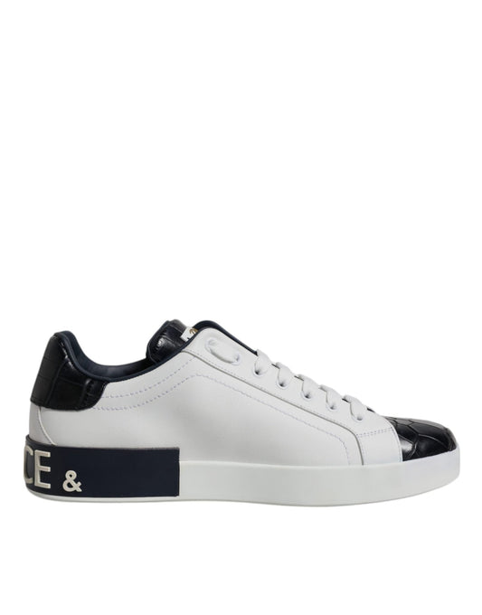 Dolce & Gabbana White Black Leather Portofino Sneakers Shoes - Le schmidt