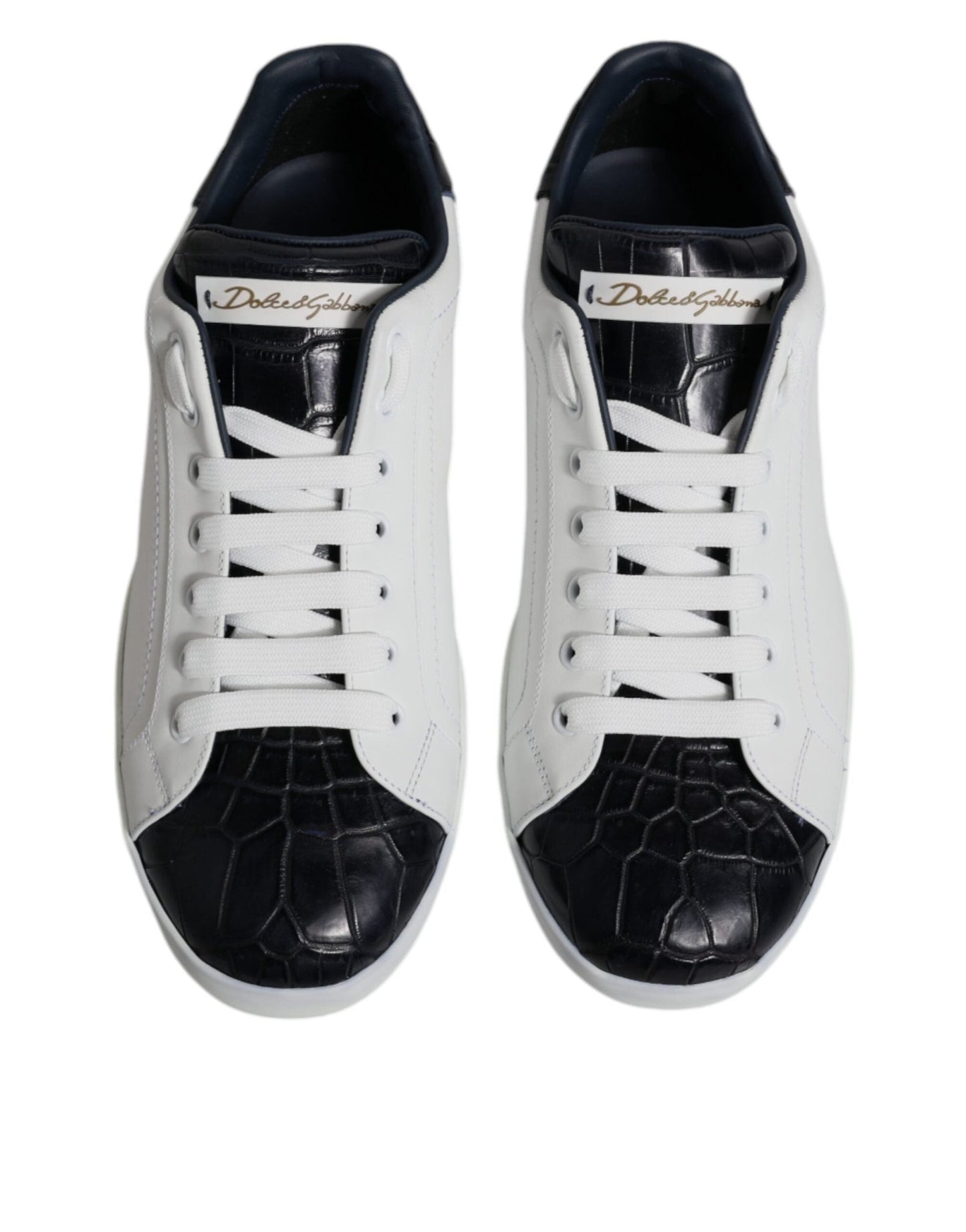 Dolce & Gabbana White Black Leather Portofino Sneakers Shoes - Le schmidt