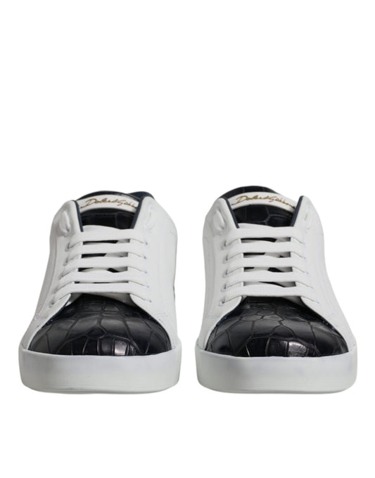 Dolce & Gabbana White Black Leather Portofino Sneakers Shoes - Le schmidt