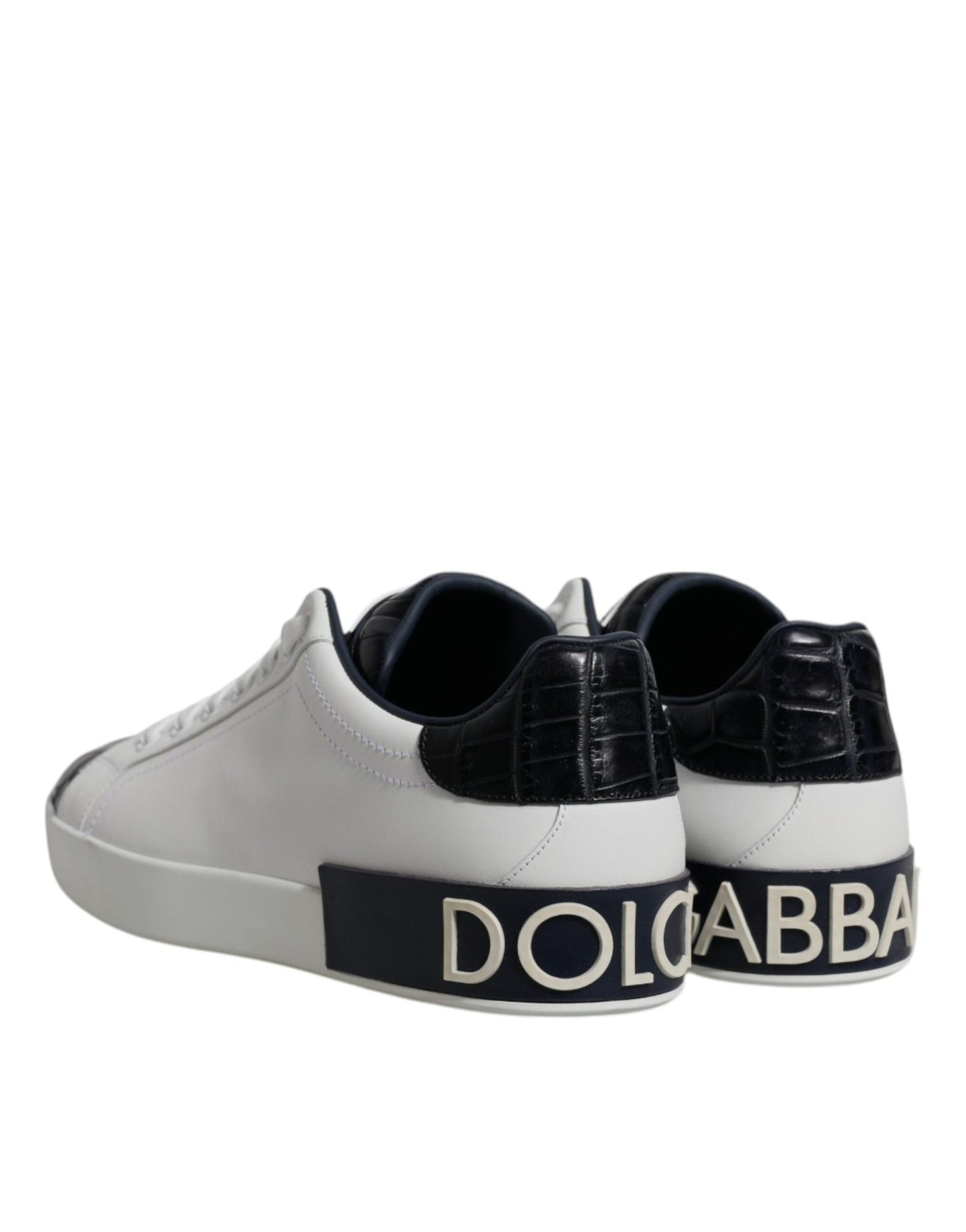 Dolce & Gabbana White Black Leather Portofino Sneakers Shoes - Le schmidt