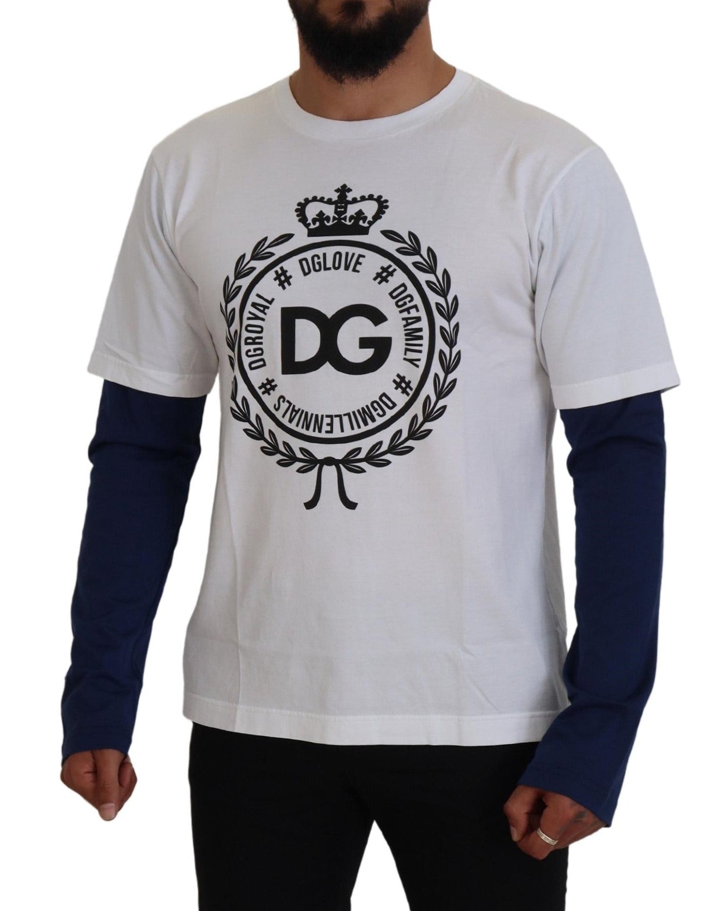 Dolce & Gabbana White Blue DG Crown Pullover Sweater - Le schmidt
