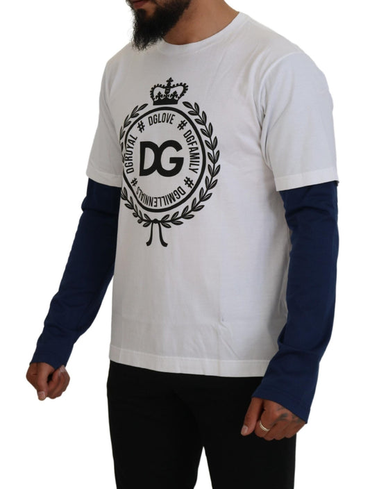 Dolce & Gabbana White Blue DG Crown Pullover Sweater - Le schmidt