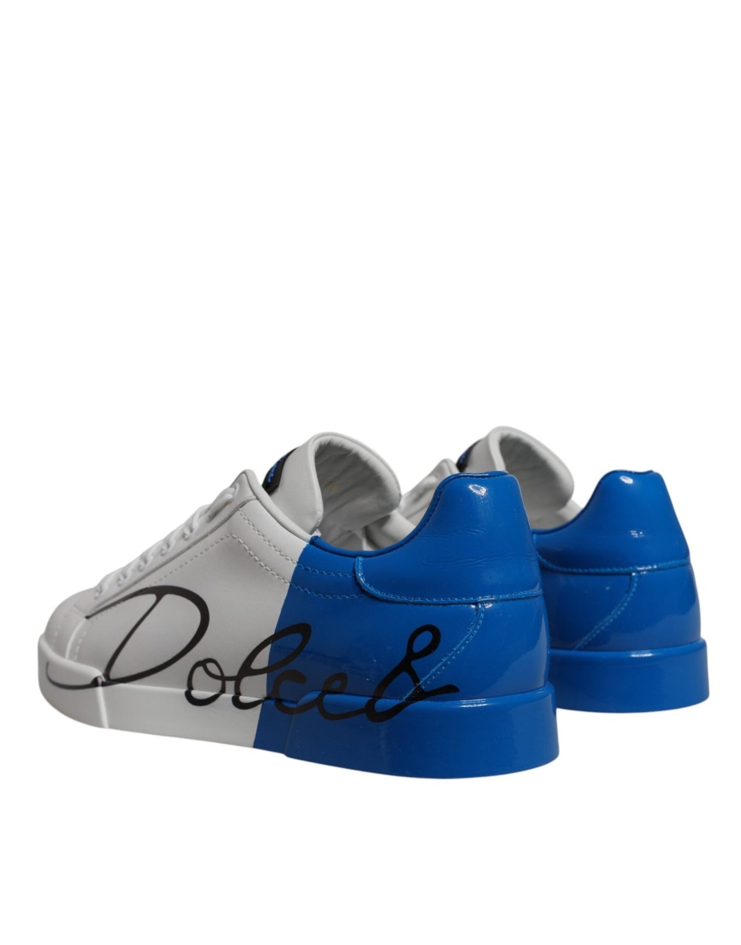 Dolce & Gabbana White Blue Leather Logo Low Top Sneakers Shoes - Le schmidt