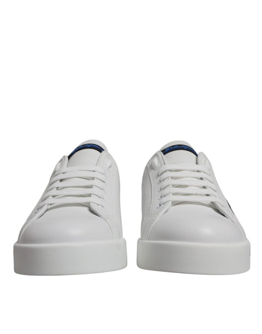 Dolce & Gabbana White Blue Leather Logo Low Top Sneakers Shoes - Le schmidt