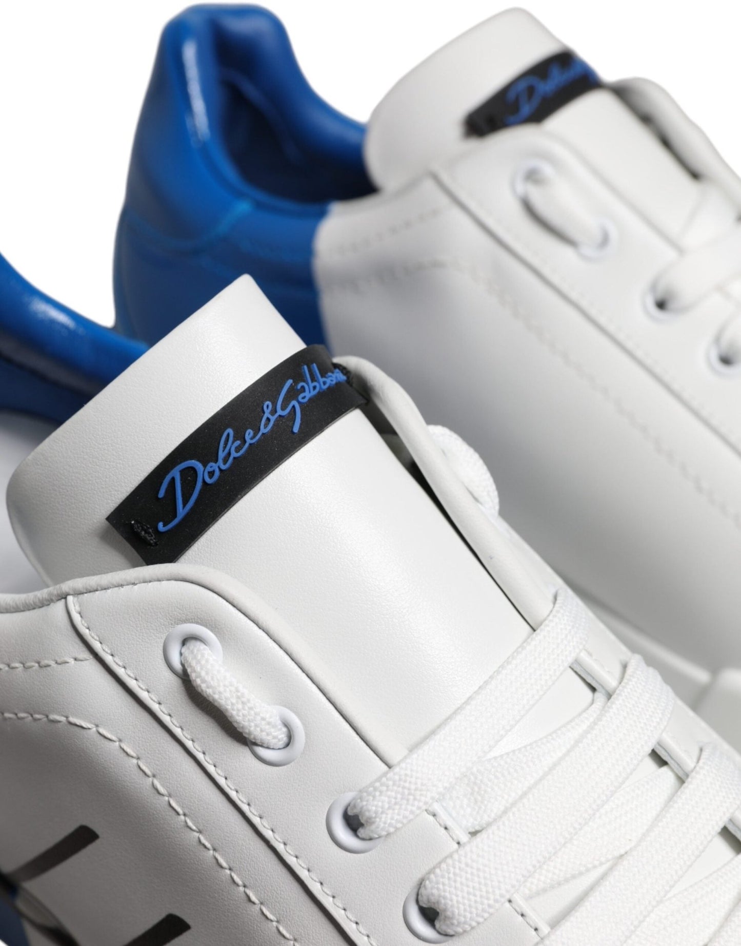 Dolce & Gabbana White Blue Leather Logo Low Top Sneakers Shoes - Le schmidt