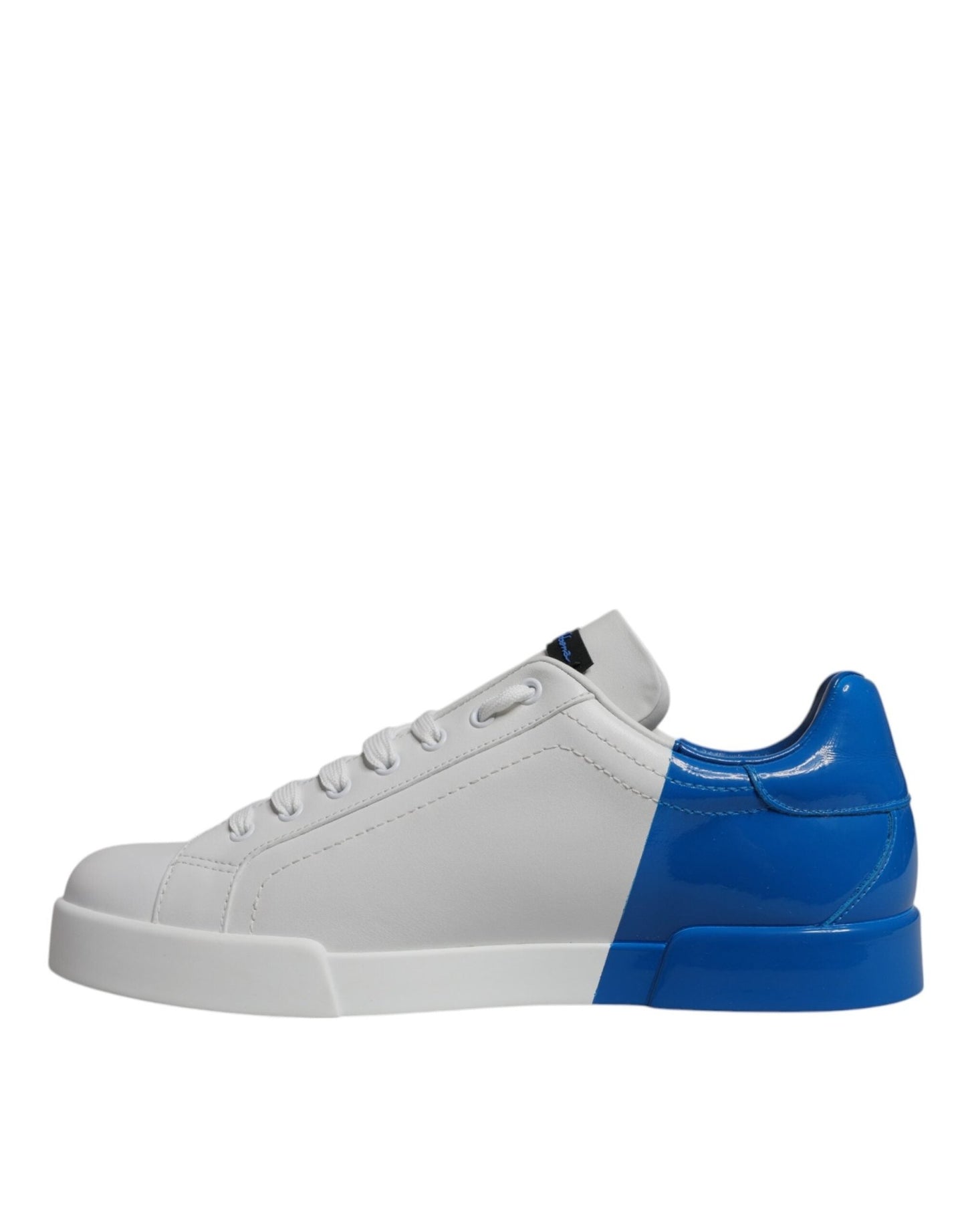 Dolce & Gabbana White Blue Leather Logo Low Top Sneakers Shoes - Le schmidt