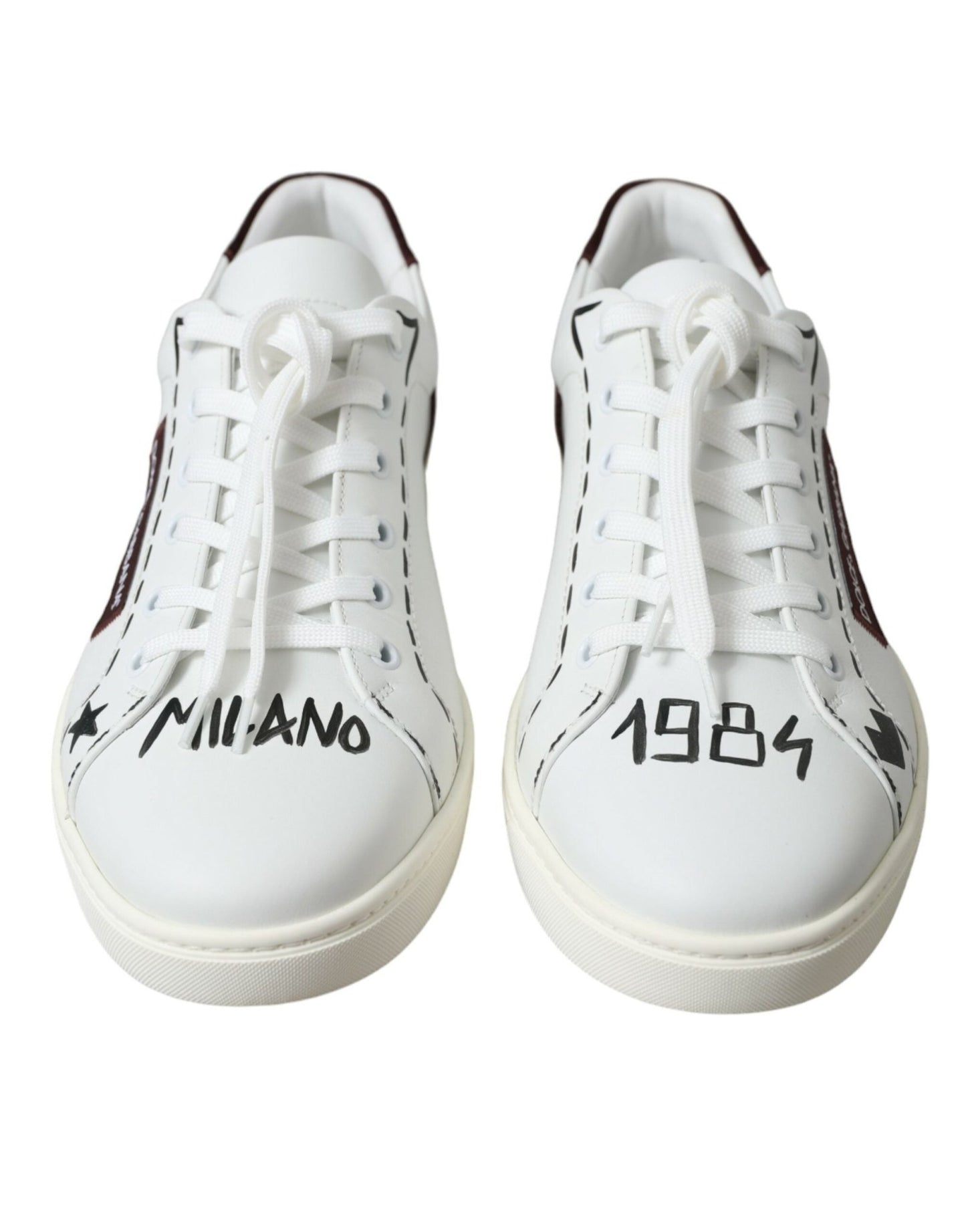 Dolce & Gabbana White Bordeaux Leather Logo Low Top Sneakers Shoes - Le schmidt