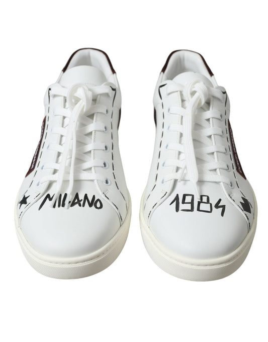 Dolce & Gabbana White Bordeaux Leather Logo Low Top Sneakers Shoes - Le schmidt