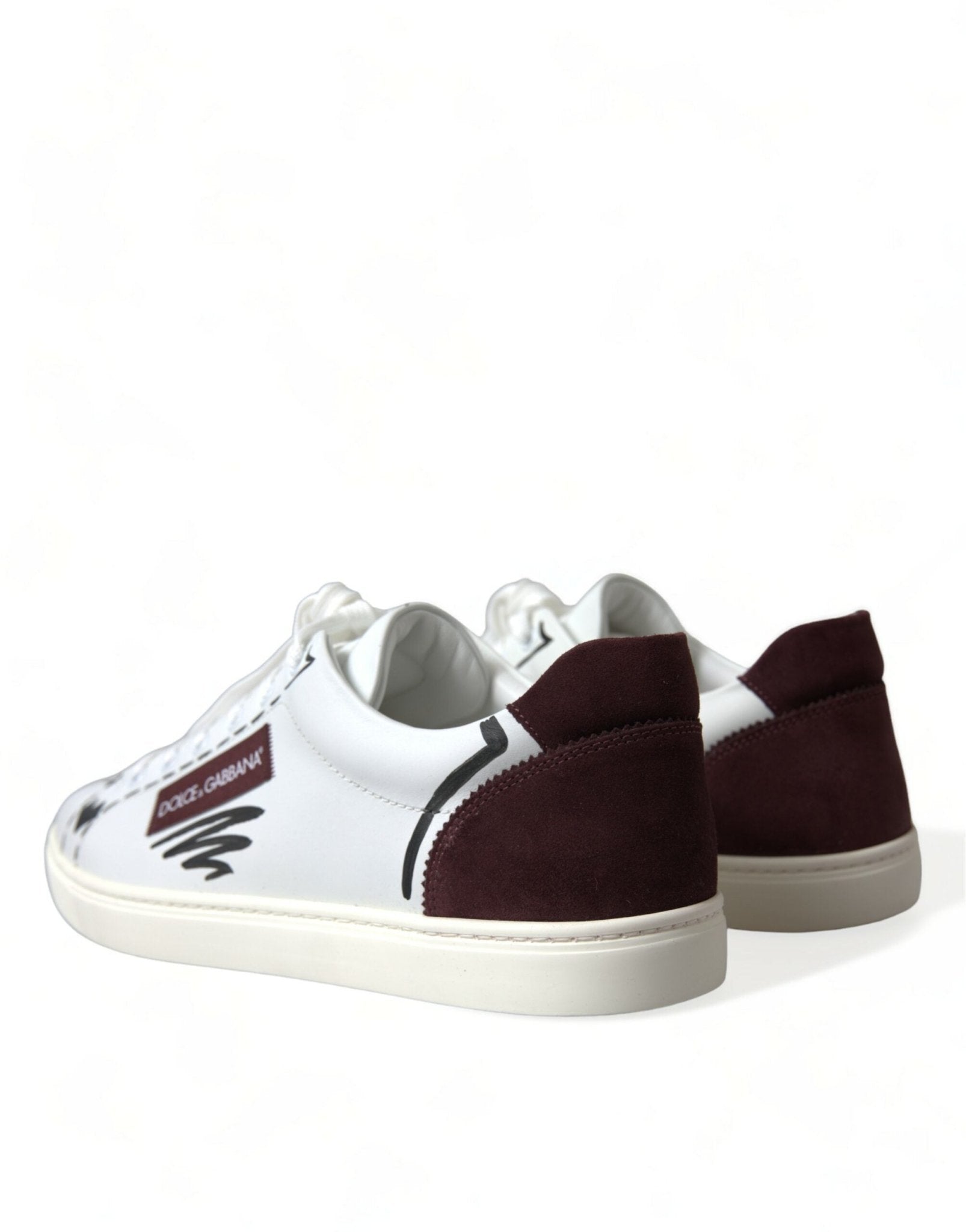 Dolce & Gabbana White Bordeaux Leather Logo Low Top Sneakers Shoes - Le schmidt