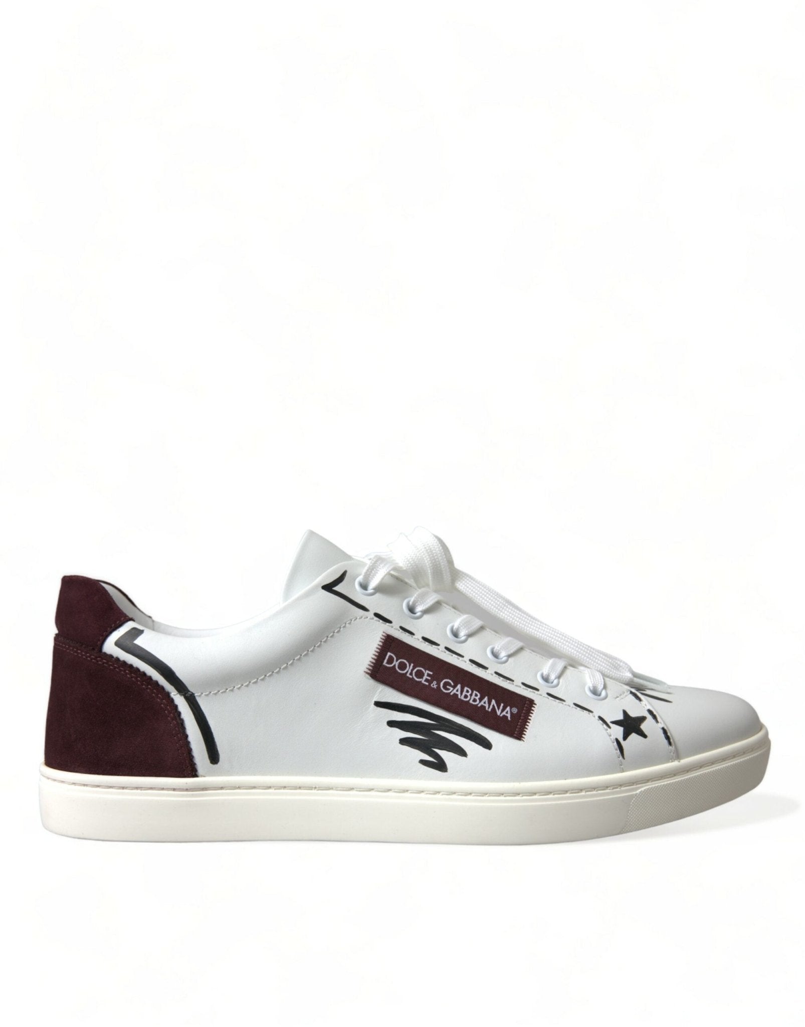 Dolce & Gabbana White Bordeaux Leather Logo Low Top Sneakers Shoes - Le schmidt