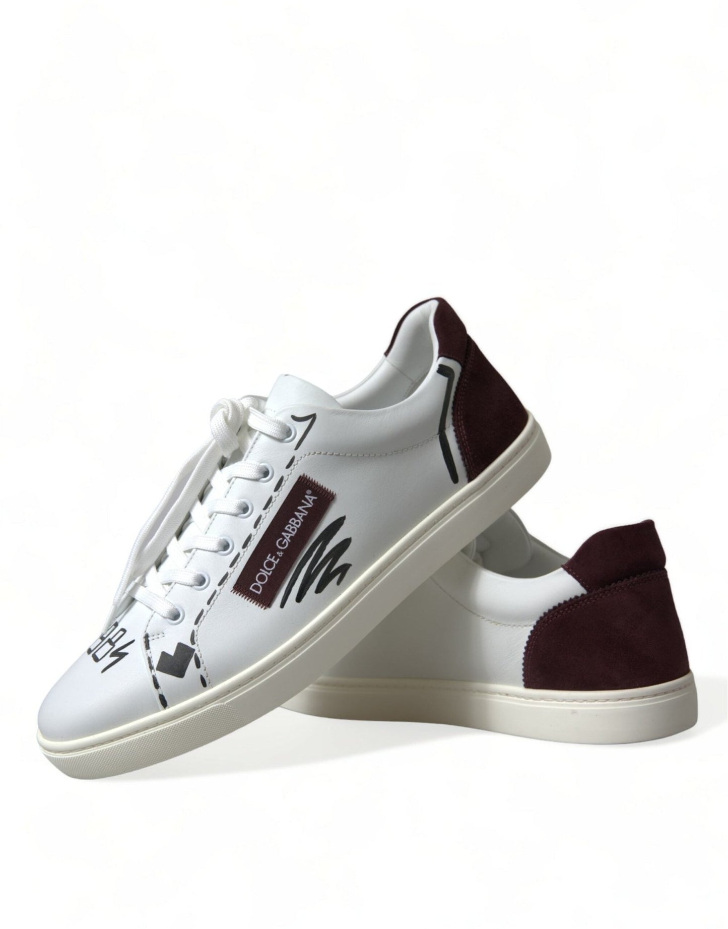 Dolce & Gabbana White Bordeaux Leather Logo Low Top Sneakers Shoes - Le schmidt