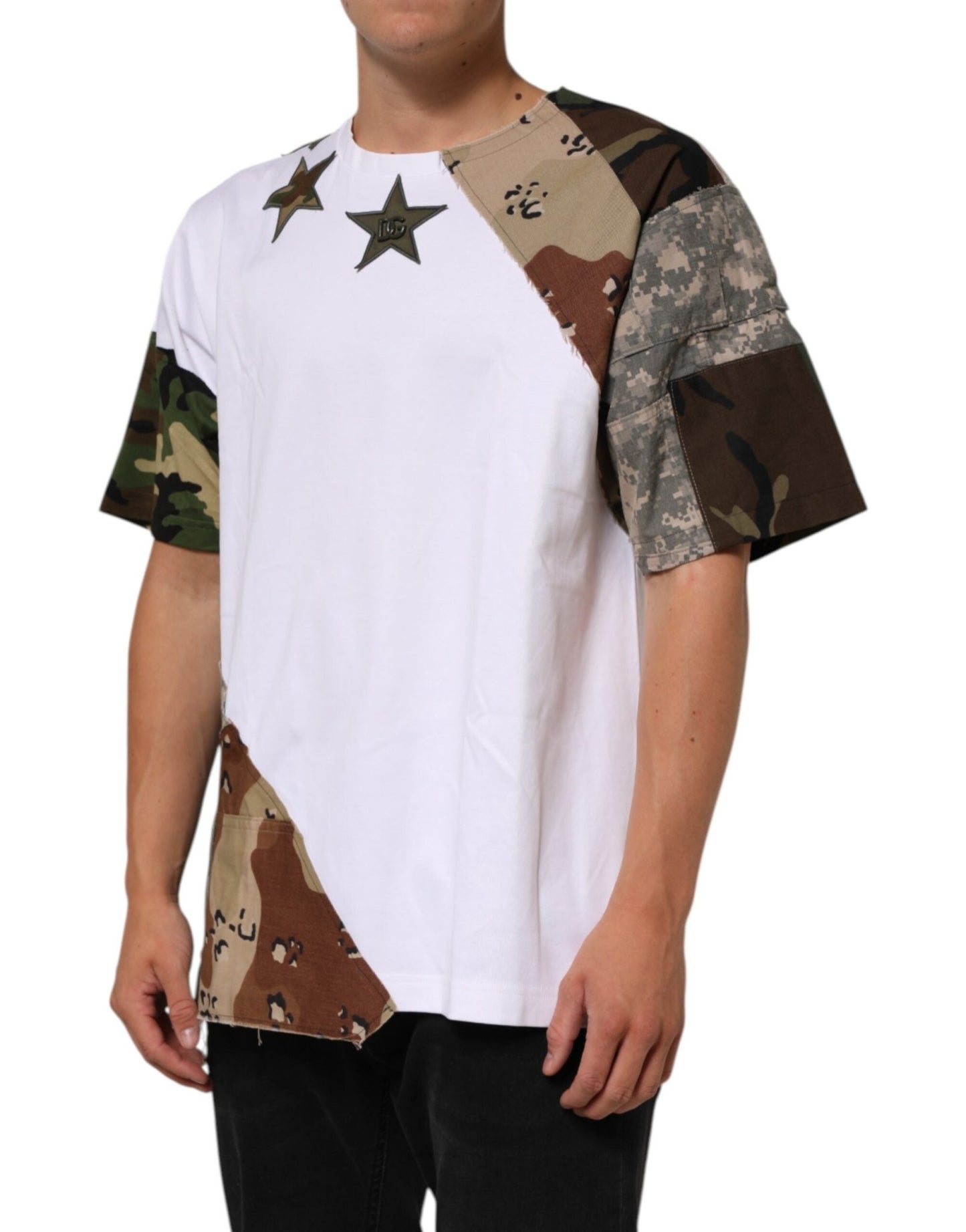 Dolce & Gabbana White Camouflage Patckwork Men Cotton T-shirt - Le schmidt