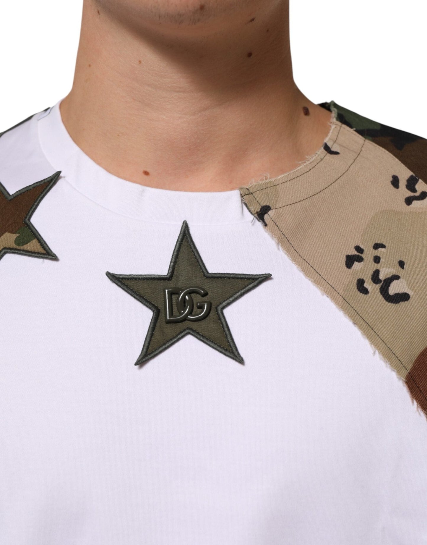 Dolce & Gabbana White Camouflage Patckwork Men Cotton T-shirt - Le schmidt