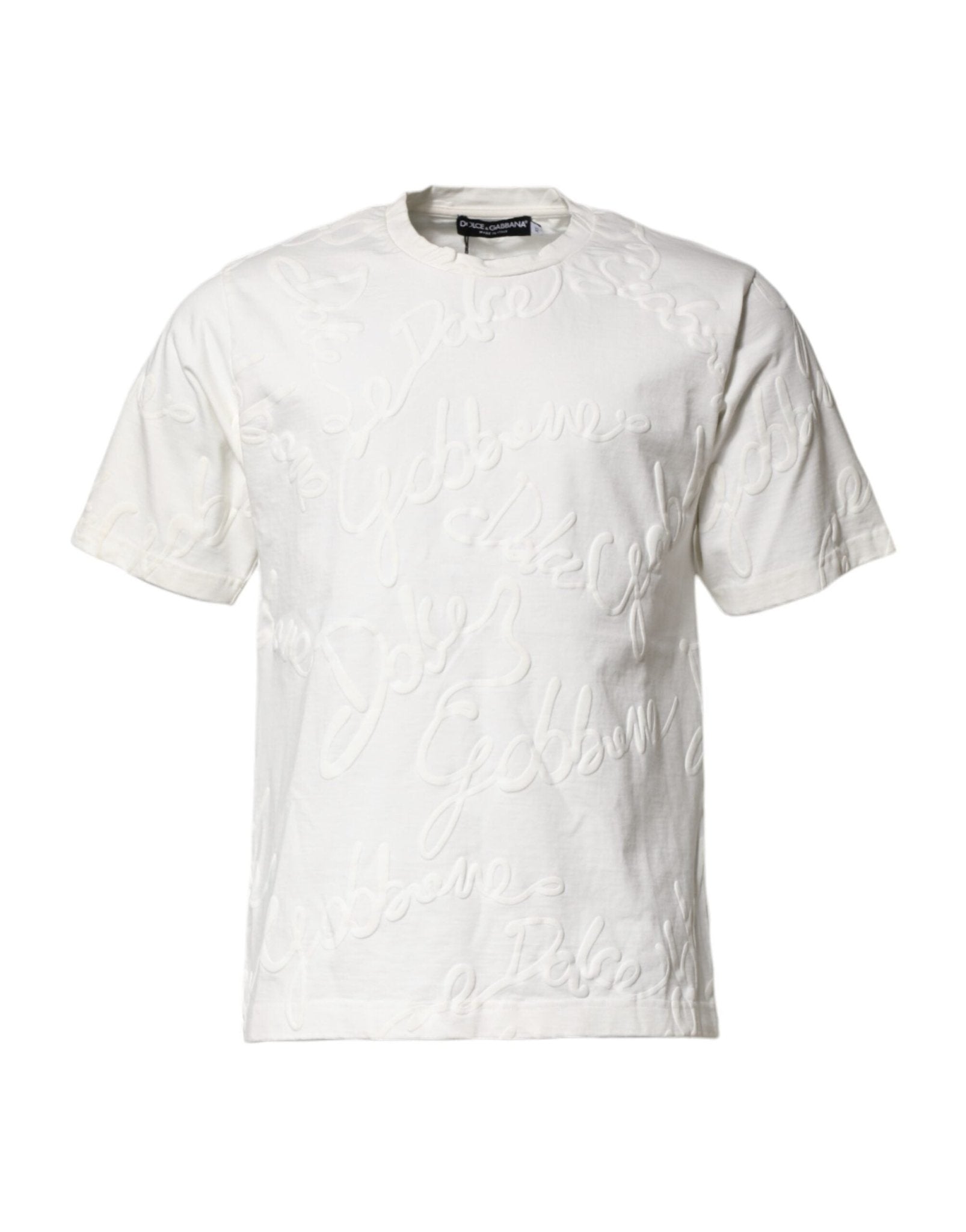 Dolce & Gabbana White Cotton Logo Embossed Crew Neck T-shirt - Le schmidt