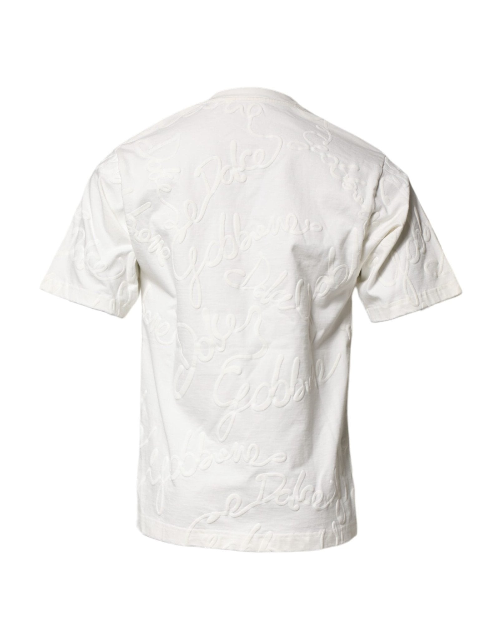 Dolce & Gabbana White Cotton Logo Embossed Crew Neck T-shirt - Le schmidt