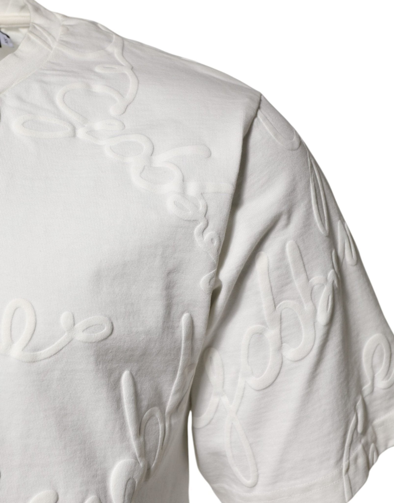 Dolce & Gabbana White Cotton Logo Embossed Crew Neck T-shirt - Le schmidt