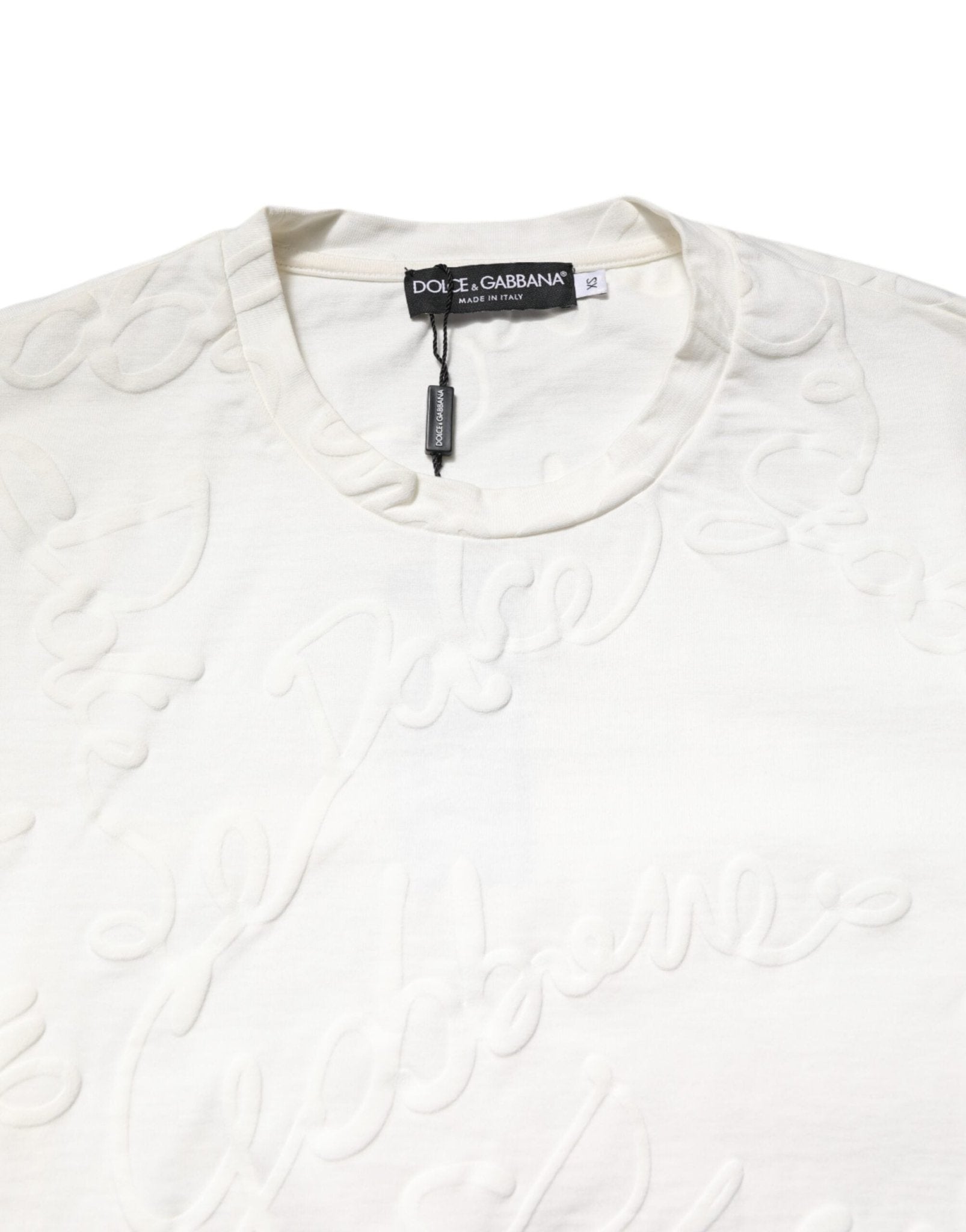 Dolce & Gabbana White Cotton Logo Embossed Crew Neck T-shirt - Le schmidt