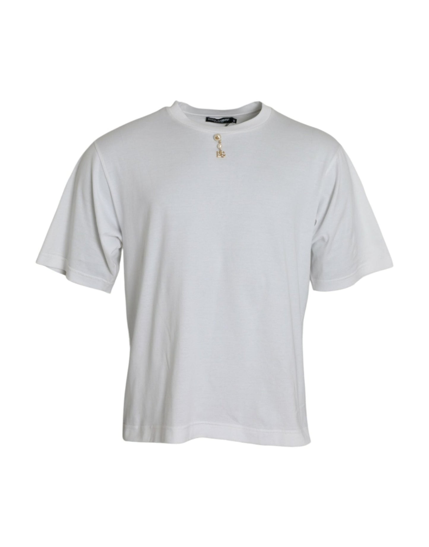 Dolce & Gabbana White Embellished Cotton Crew Neck T-shirt - Le schmidt