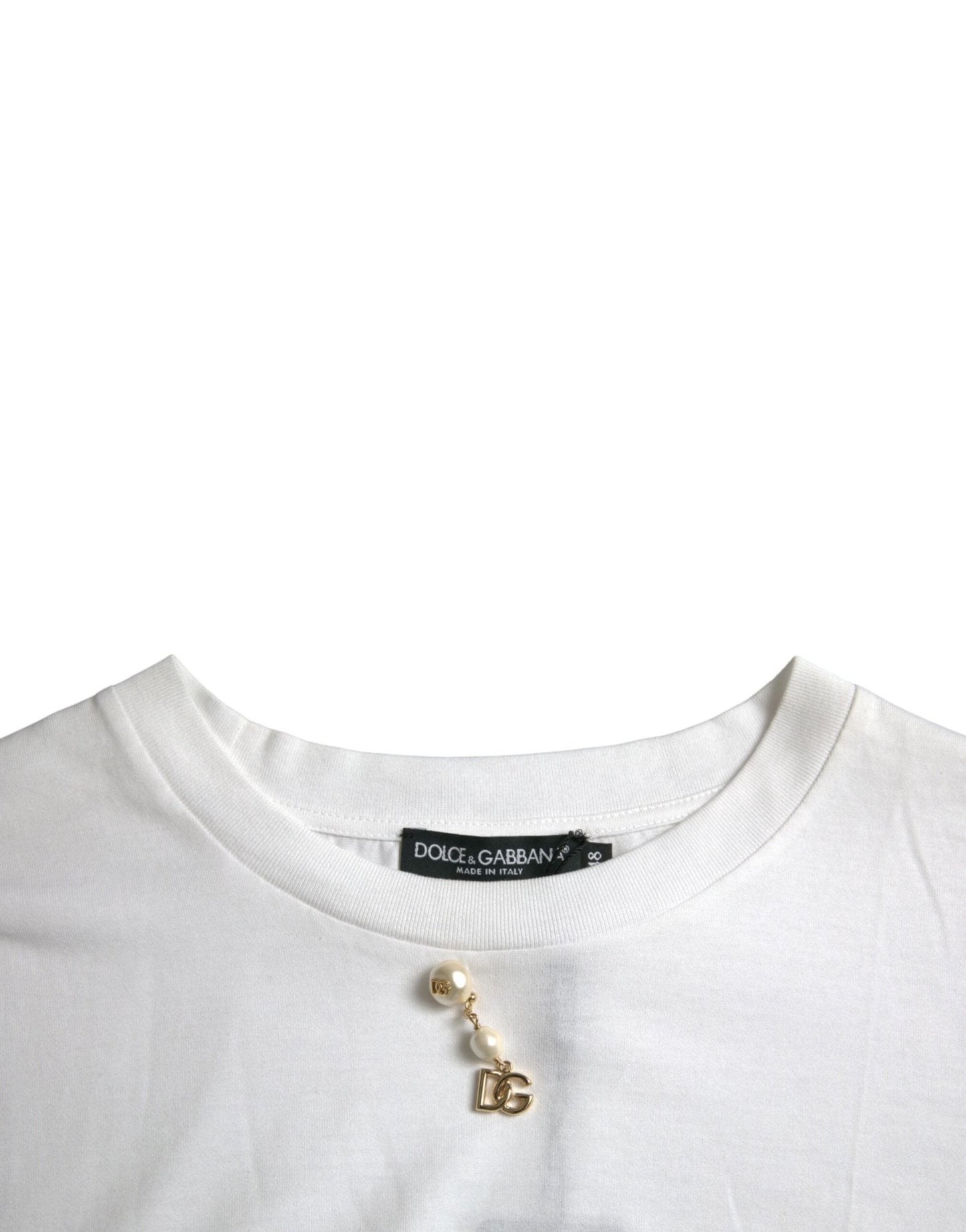 Dolce & Gabbana White Embellished Cotton Crew Neck T-shirt - Le schmidt
