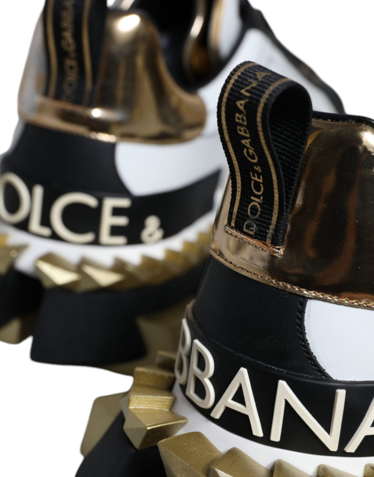 Dolce & Gabbana White Gold Black Leather SUPER KING Sneakers Shoes - Le schmidt