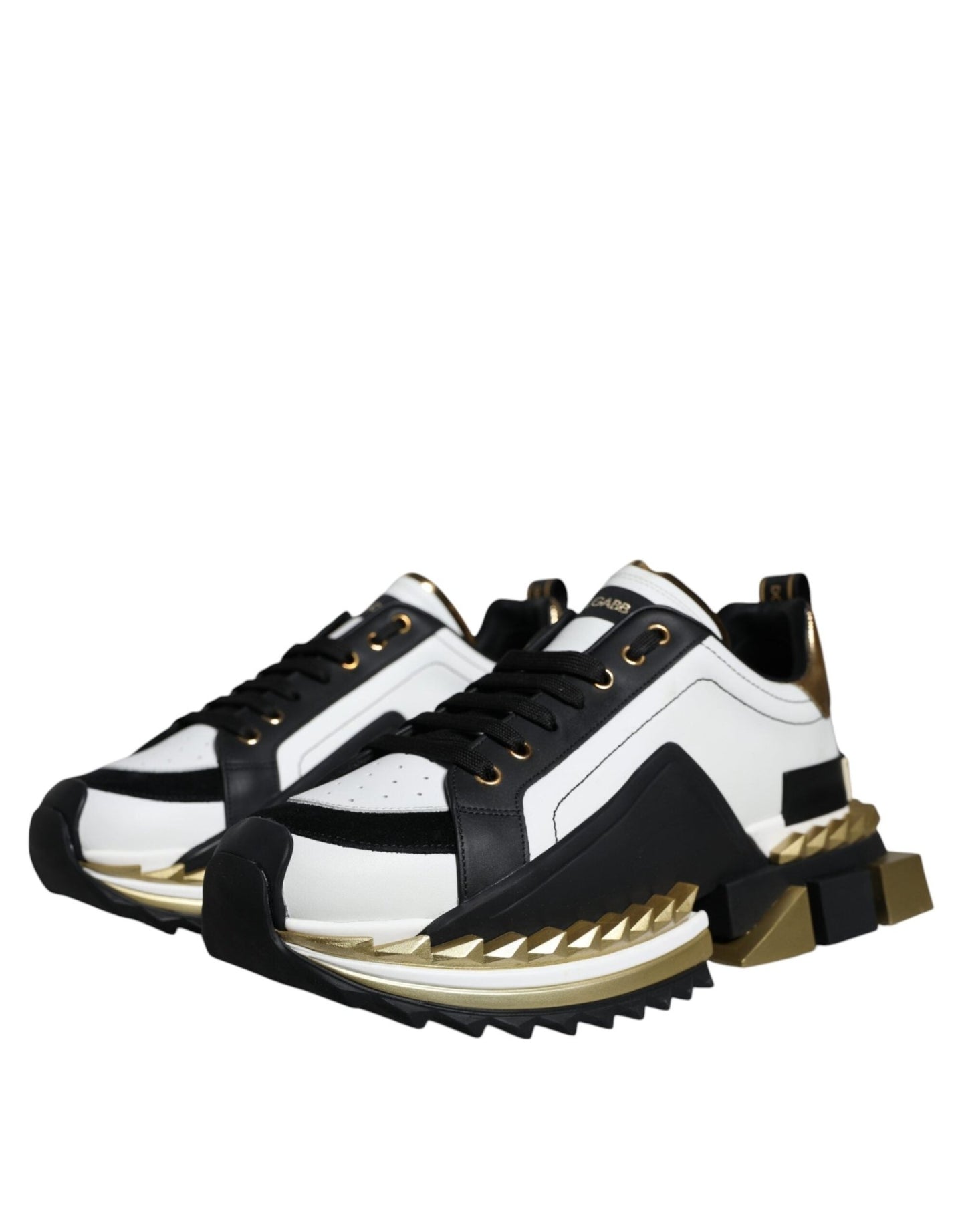 Dolce & Gabbana White Gold Black Leather SUPER KING Sneakers Shoes - Le schmidt