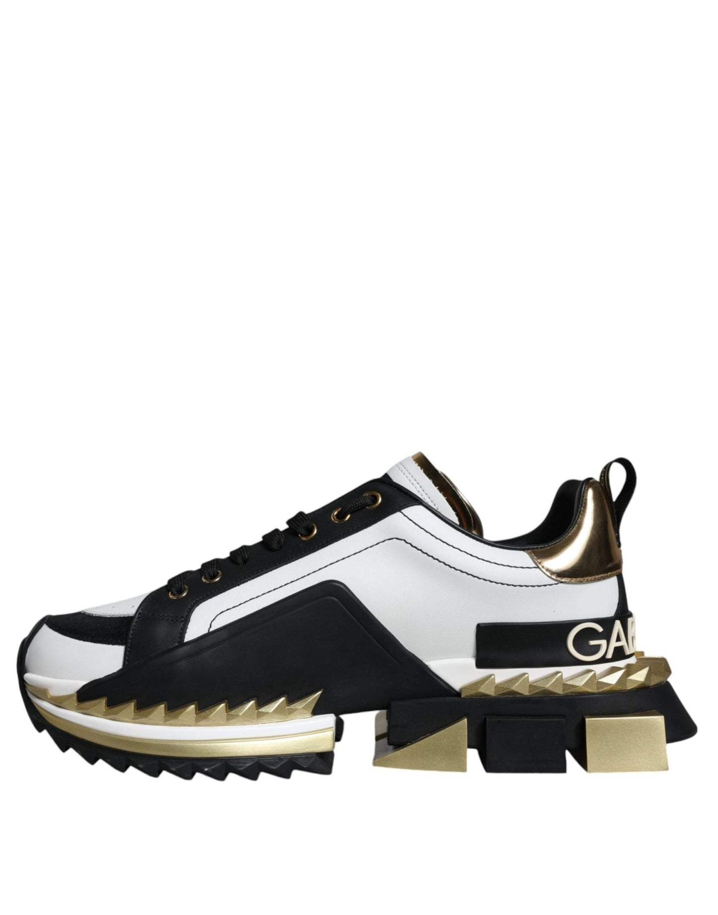Dolce & Gabbana White Gold Black Leather SUPER KING Sneakers Shoes - Le schmidt