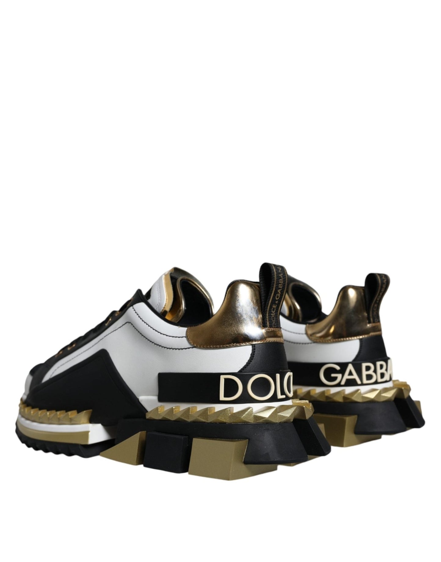 Dolce & Gabbana White Gold Black Leather SUPER KING Sneakers Shoes - Le schmidt