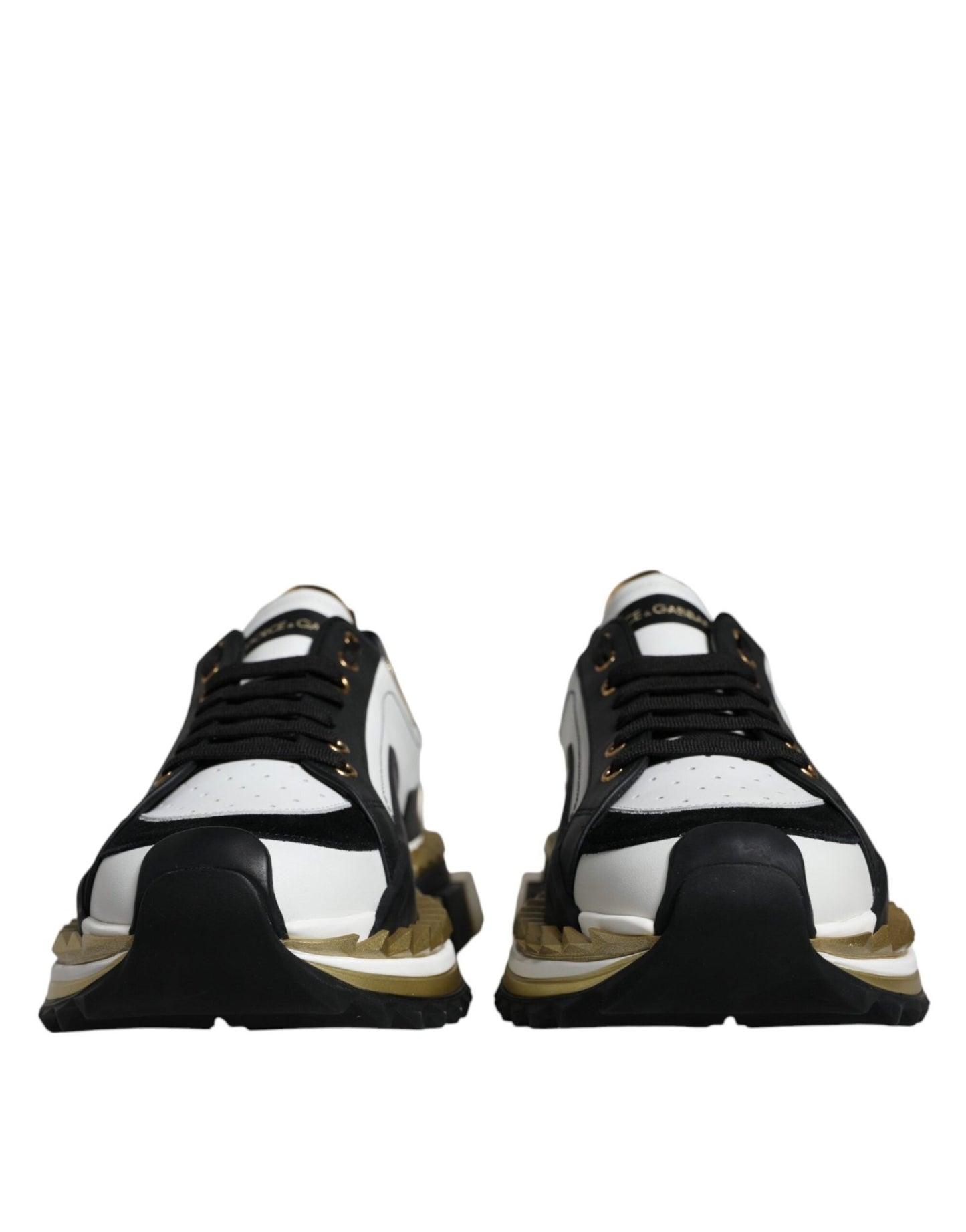 Dolce & Gabbana White Gold Black Leather SUPER KING Sneakers Shoes - Le schmidt