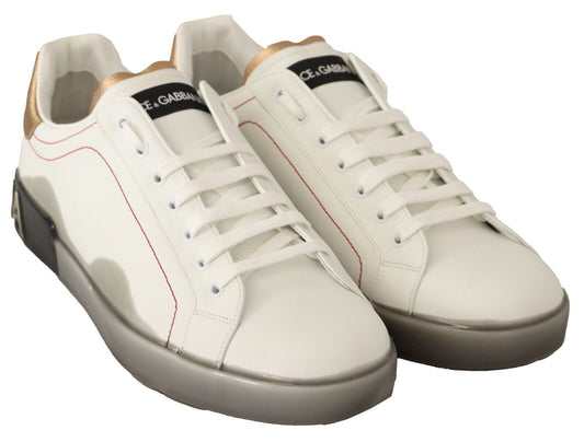 Dolce & Gabbana White Gold Leather Low Top Sneakers Casual Shoes - Le schmidt