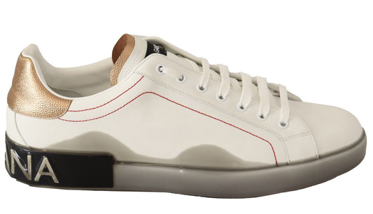 Dolce & Gabbana White Gold Leather Low Top Sneakers Casual Shoes - Le schmidt