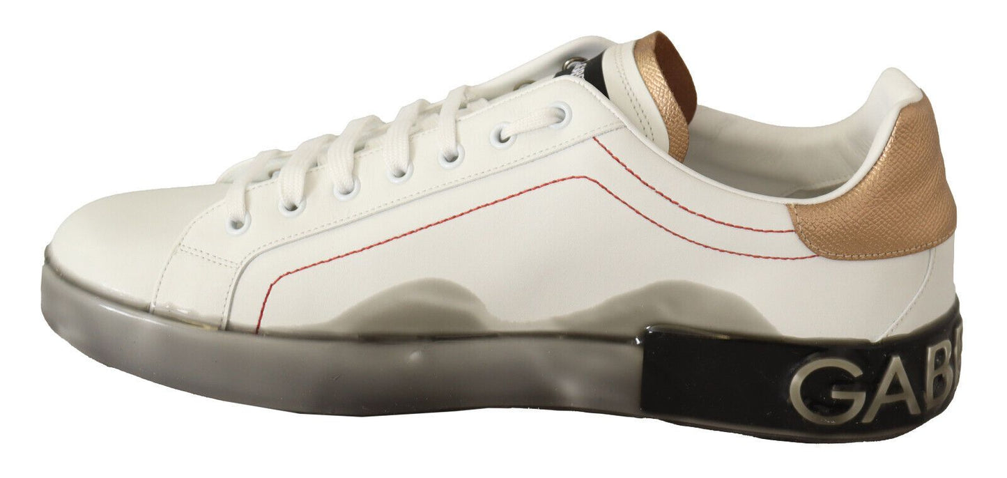 Dolce & Gabbana White Gold Leather Low Top Sneakers Casual Shoes - Le schmidt
