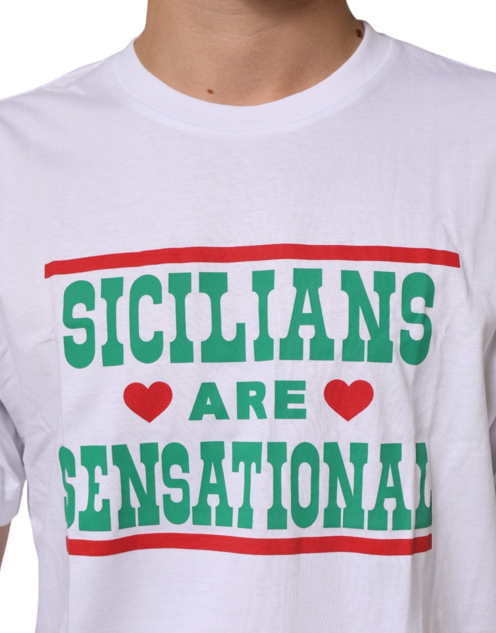 Dolce & Gabbana White Graphic Print Cotton Crew Neck T-shirt - Le schmidt