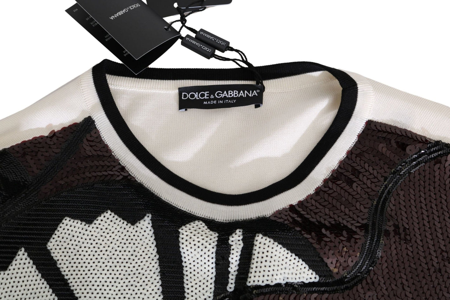 Dolce & Gabbana White Jazz Sequined Guitar Pullover Top Sweater - Le schmidt