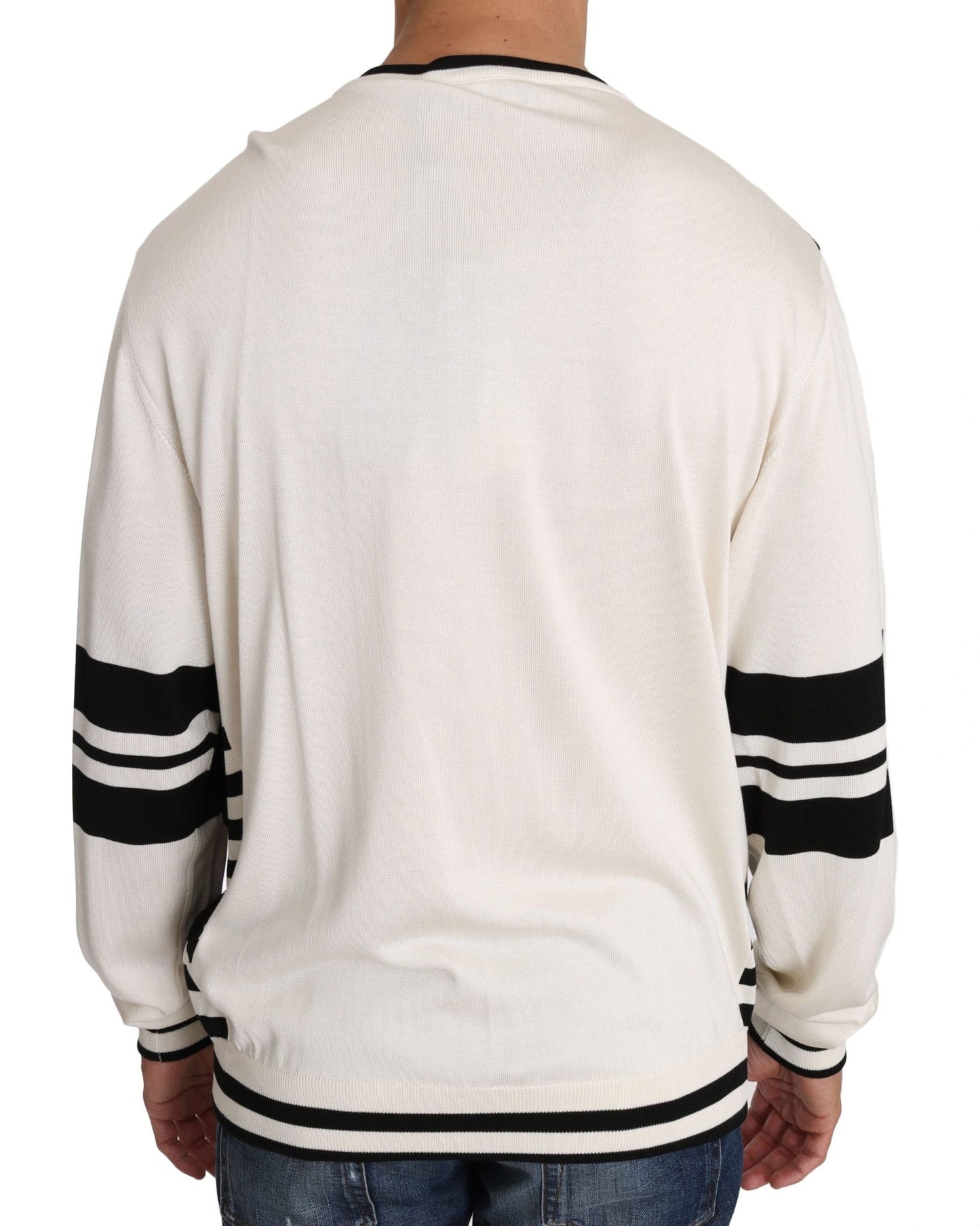 Dolce & Gabbana White Jazz Sequined Guitar Pullover Top Sweater - Le schmidt