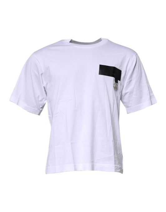 Dolce & Gabbana White Logo Patch Cotton Crew Neck T-shirt - Le schmidt