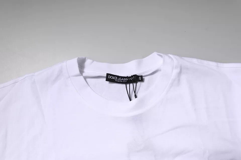 Dolce & Gabbana White Logo Patch Cotton Crew Neck T-shirt - Le schmidt