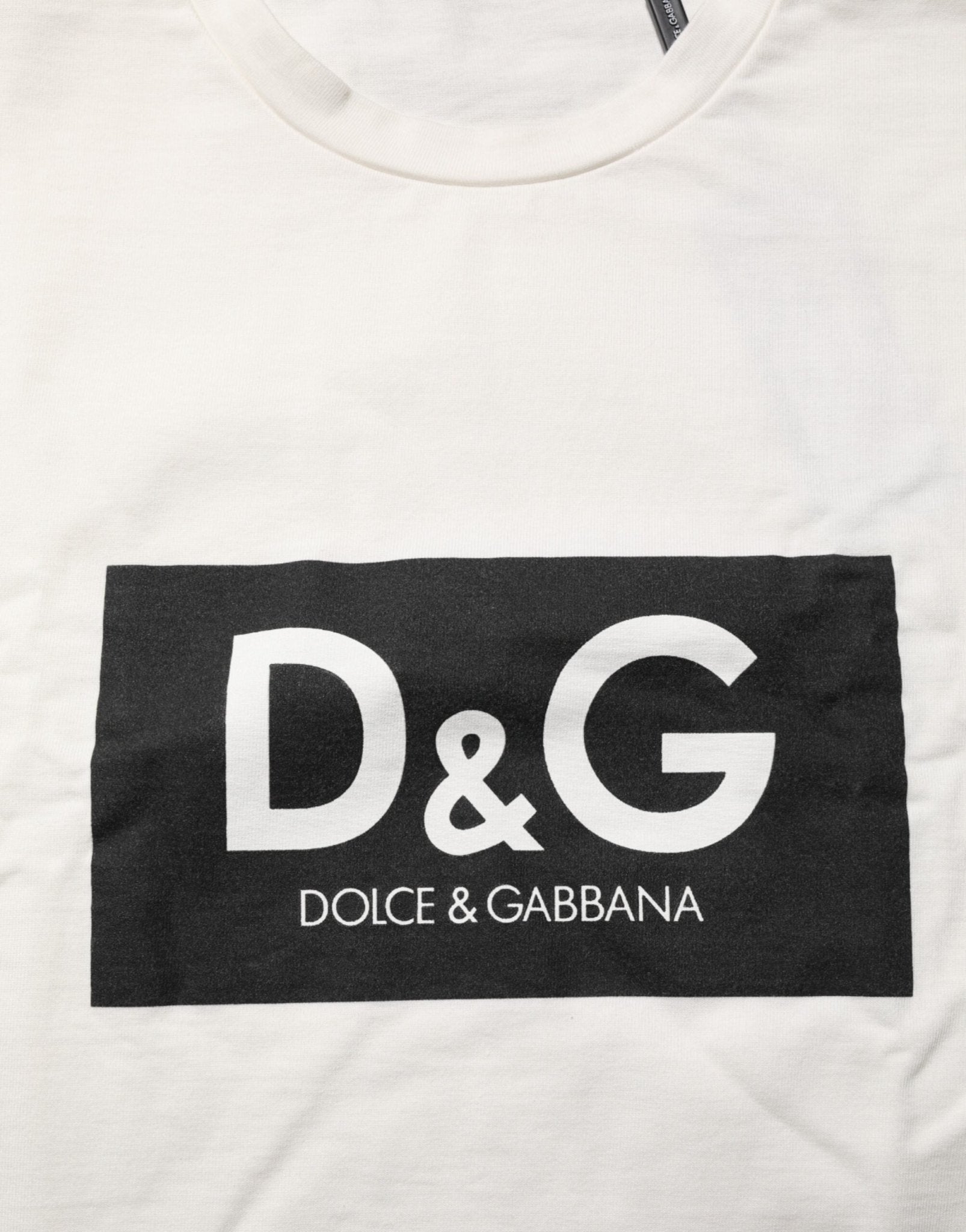 Dolce & Gabbana White Logo Print Cotton Crew Neck Men T-shirt - Le schmidt