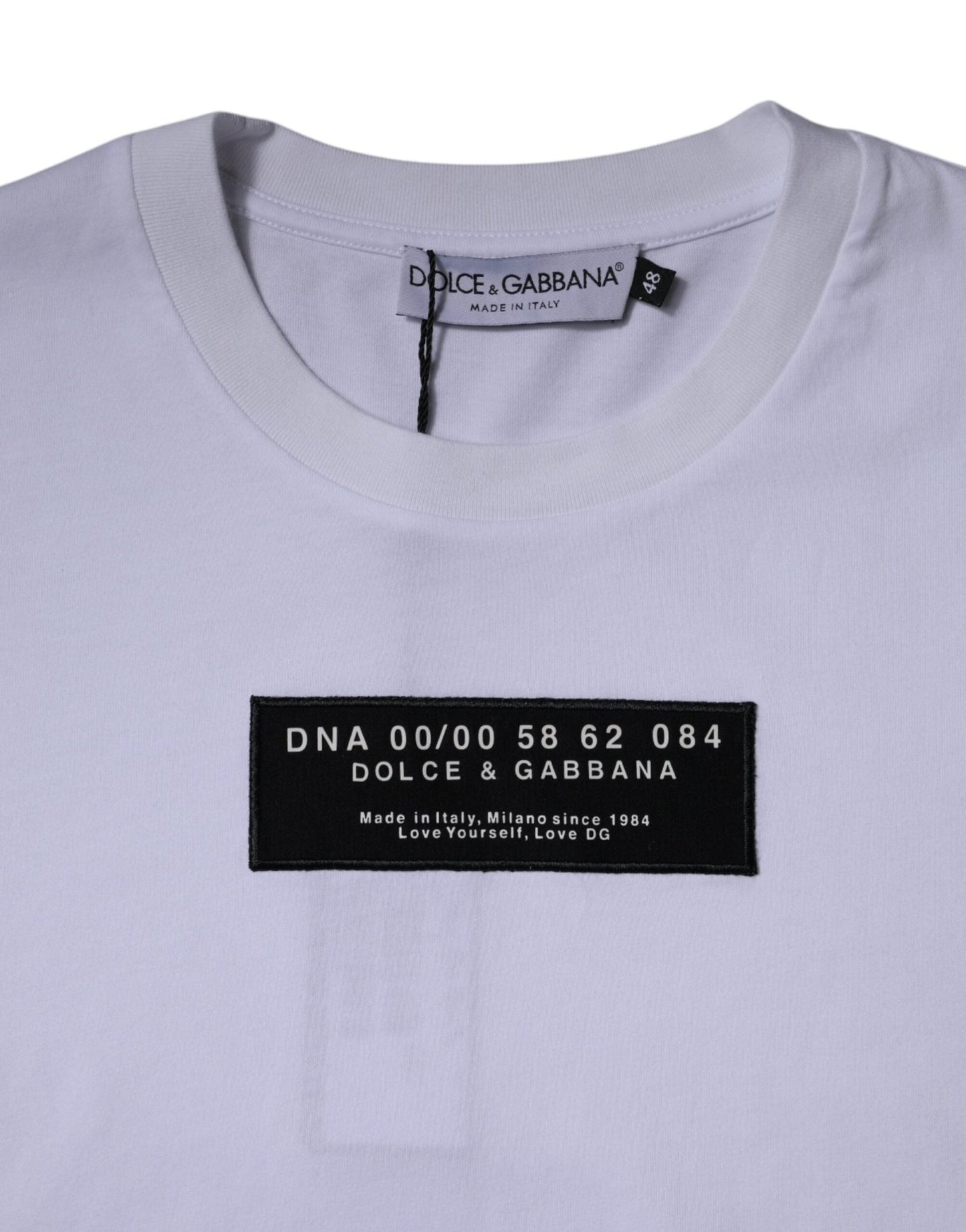 Dolce & Gabbana White Logo Print Cotton Crew Neck T-shirt - Le schmidt