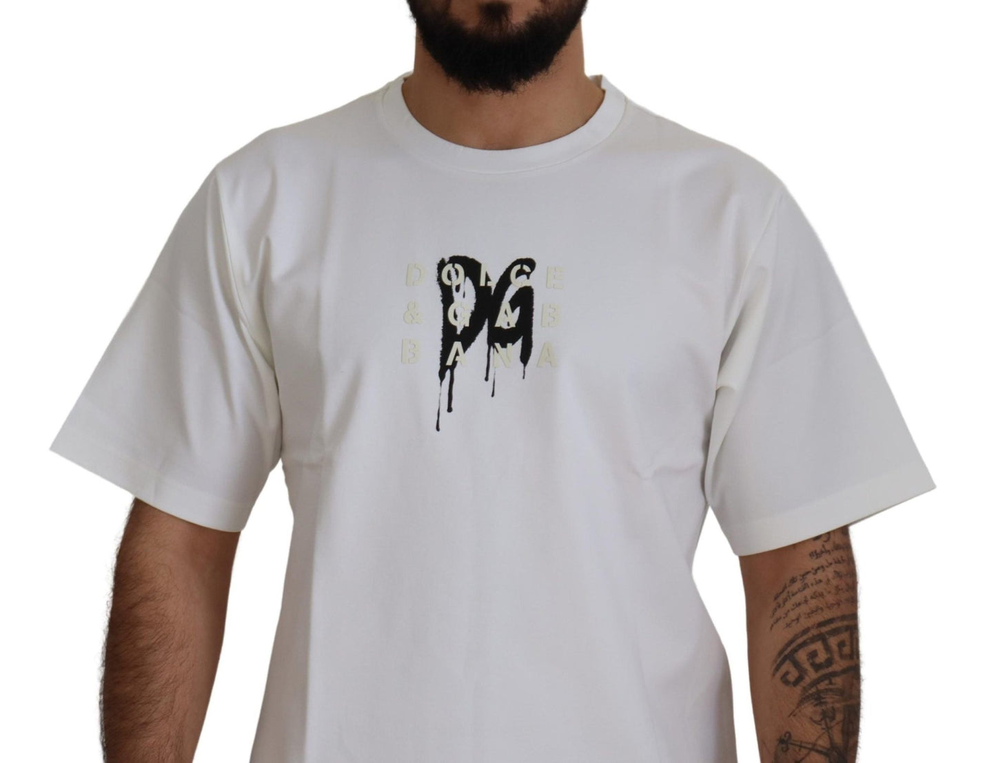 Dolce & Gabbana White Logo Print Cotton Crewneck T-shirt - Le schmidt