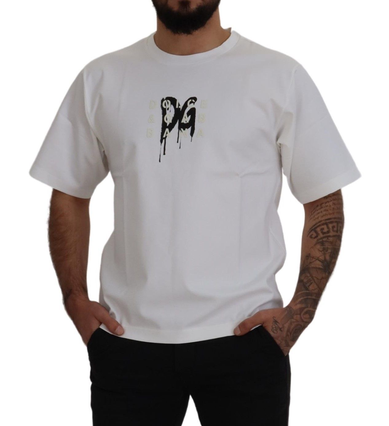 Dolce & Gabbana White Logo Print Cotton Crewneck T-shirt - Le schmidt