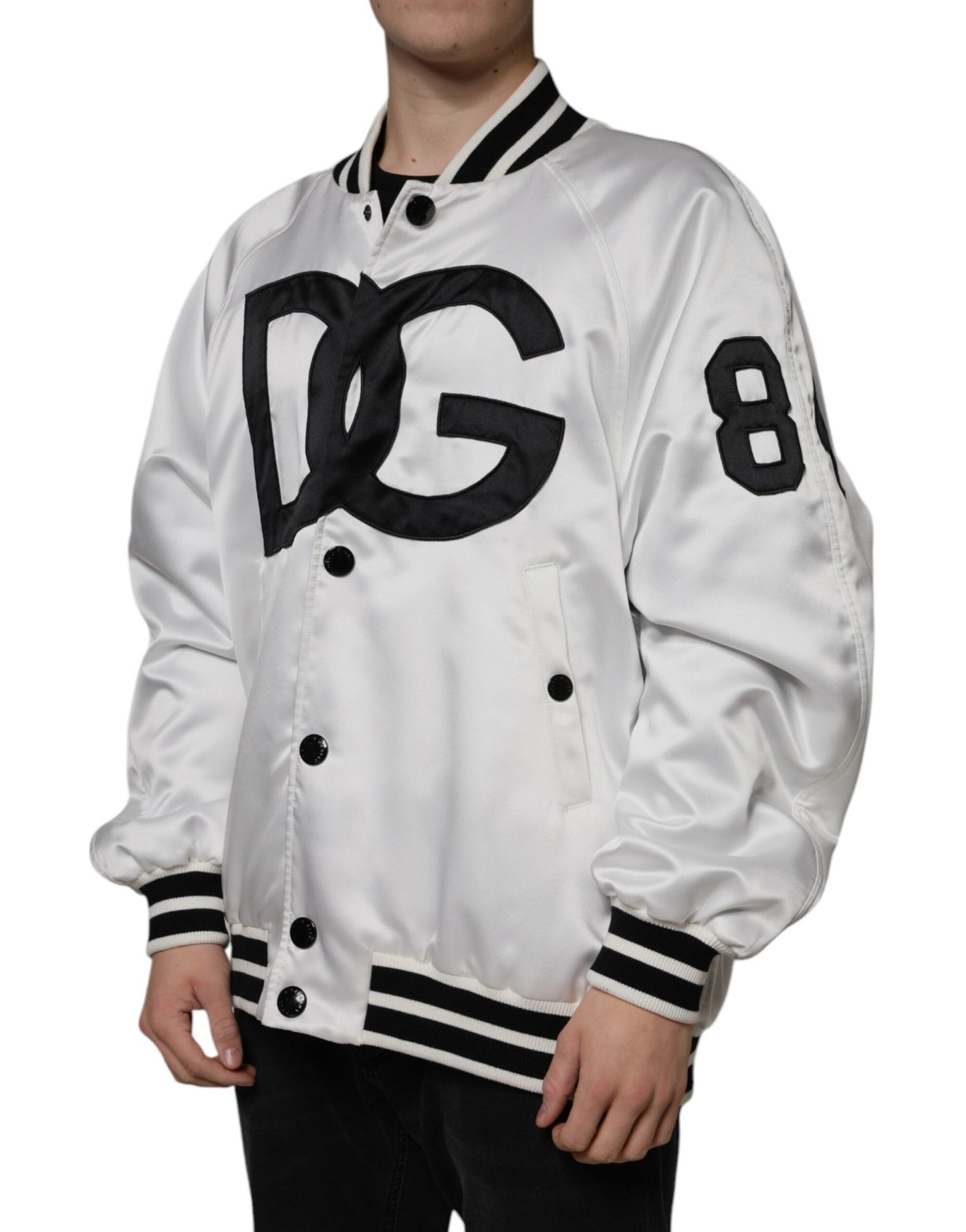 Dolce & Gabbana White Polyester Logo Full Zip Bomber Jacket - Le schmidt