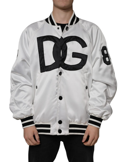 Dolce & Gabbana White Polyester Logo Full Zip Bomber Jacket - Le schmidt