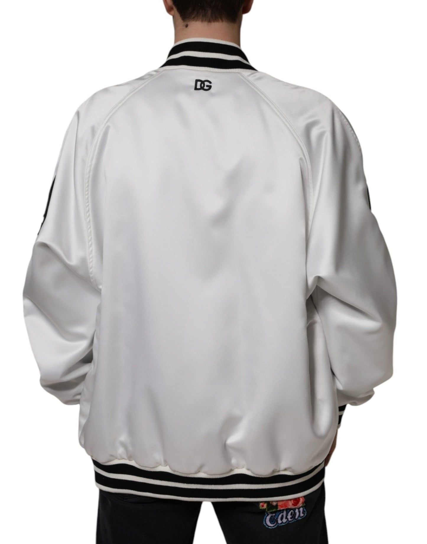 Dolce & Gabbana White Polyester Logo Full Zip Bomber Jacket - Le schmidt