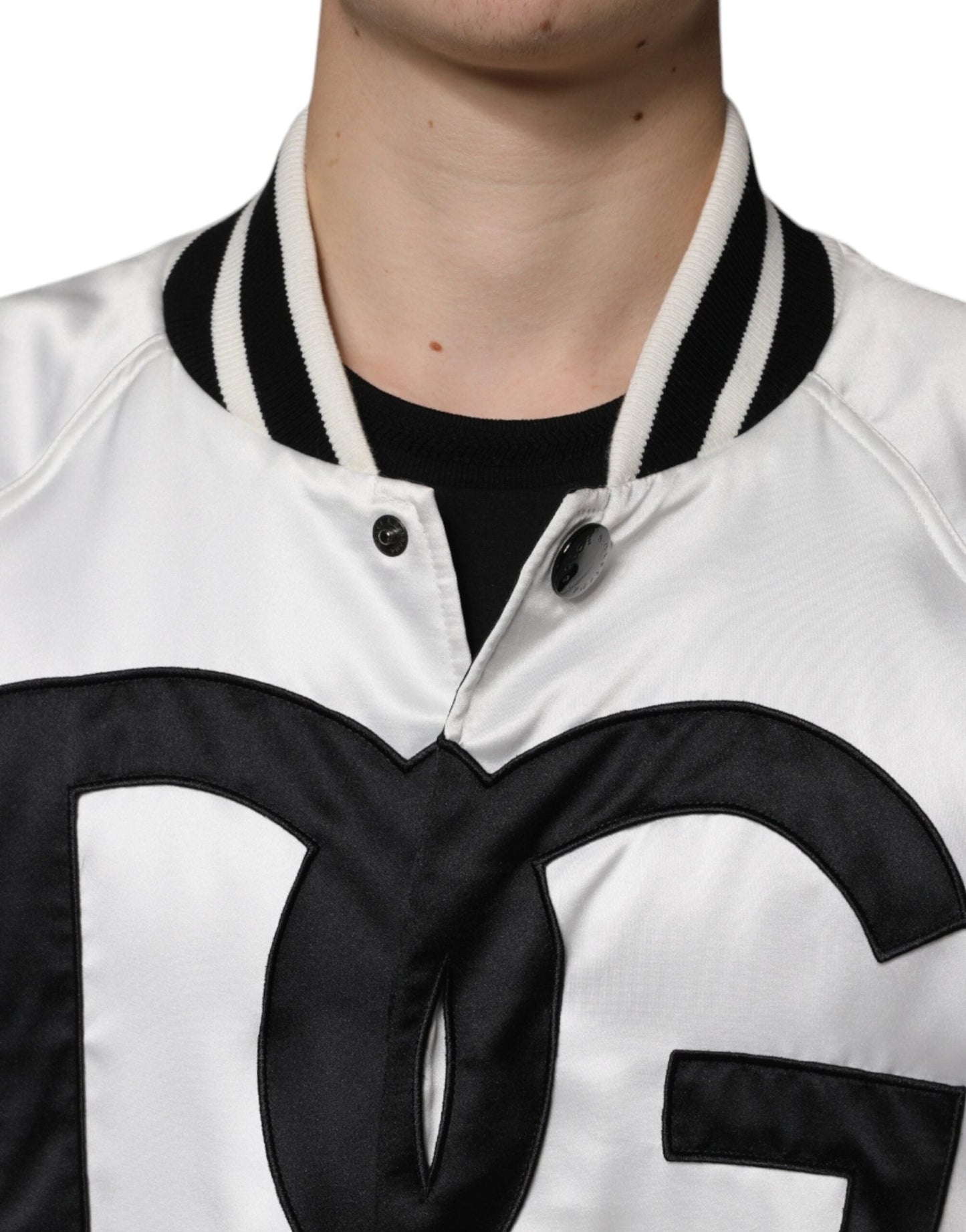 Dolce & Gabbana White Polyester Logo Full Zip Bomber Jacket - Le schmidt