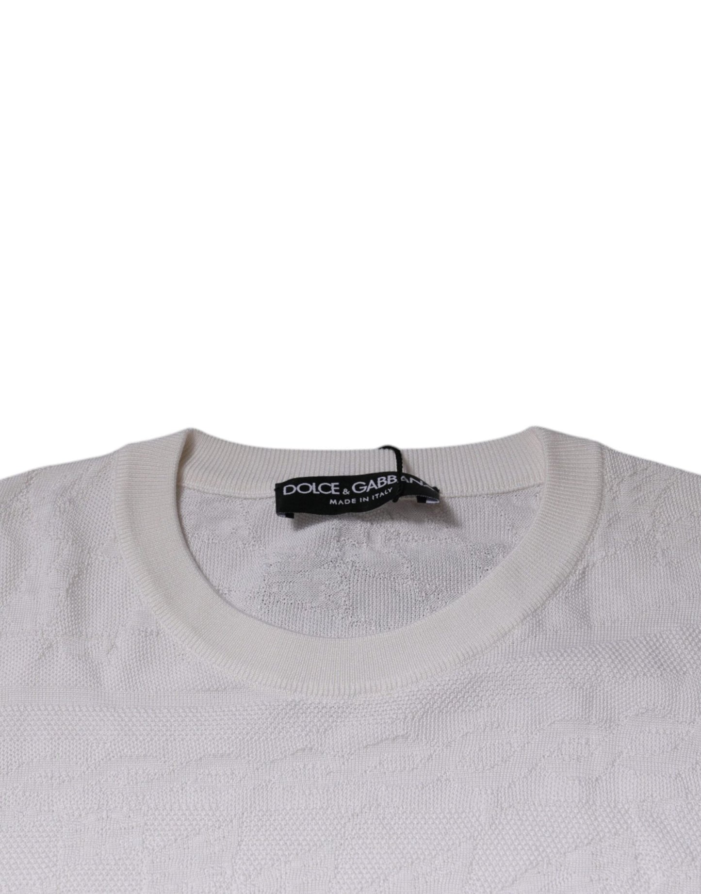 Dolce & Gabbana White Silk Crew Neck Men Pullover Sweater - Le schmidt